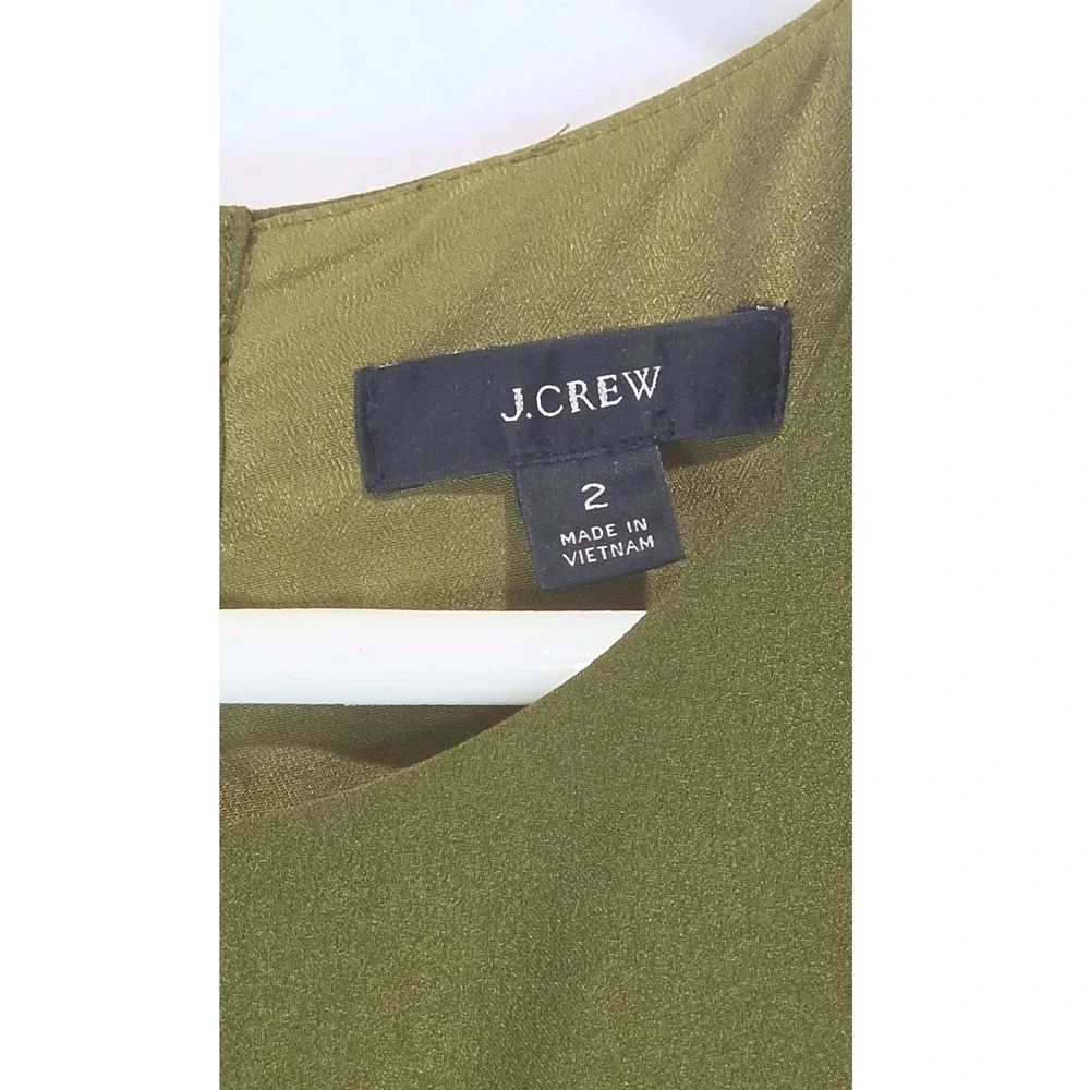 J.Crew Olive Green Sleeveless Elastic Waist Midi Dress with Back Buttons Size 2